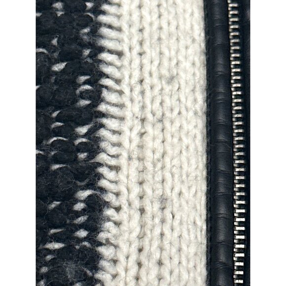 CCC Handcrafted Luxury Black White Poncho Geometric Design Fringe Knit Zip Up OS - Picture 7 of 9